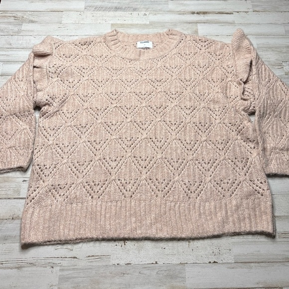 Old Navy Sweaters - Old Navy Ruffle-Trim Pointelle-Knit Sweater Plus Size 3X Light Pink Shimmer
